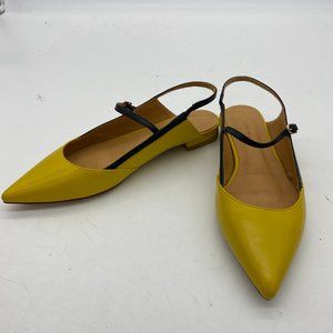 Yellow Women Pointed Toe Slingback Low Heel Pumps Dress Shoes